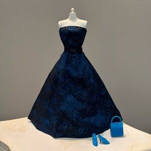 Vintage Barbie Premier Miss Suzette Clone Homemade Dark Blue Brocade Dress